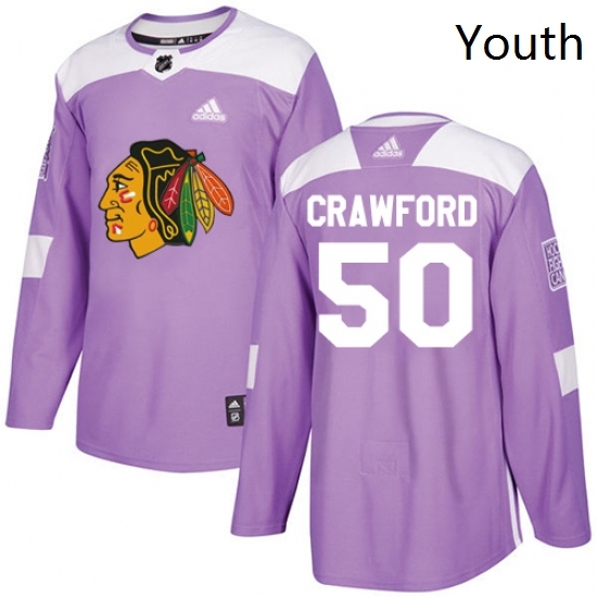 Youth Adidas Chicago Blackhawks 50 Corey Crawford Authentic Purple Fights Cancer Practice NHL Jersey